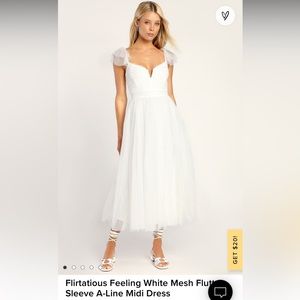 Lulu’s (NWT) Flirtatious Feeling White Mesh Flutter Sleeve A-Line Midi Dress XS